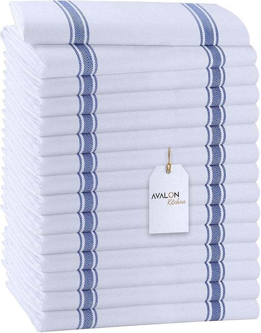 Avalon Kitchen Dish Towels Set (Value Pack of 15) Size 15x25 Inch, 100% Cotton Soft & Absorbent Kitchen Towels, Tea Towels, Reusable Cleaning Cloths for Household Cleaning (Blue)