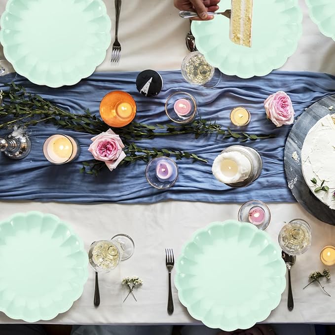 BHHQHH 50Pcs Disposable Scalloped Paper Plates 9 Inch Shell Edge Dinner Paper Plates for Wedding Baby Shower Birthday Party Bridal Party Supplies(Green)
