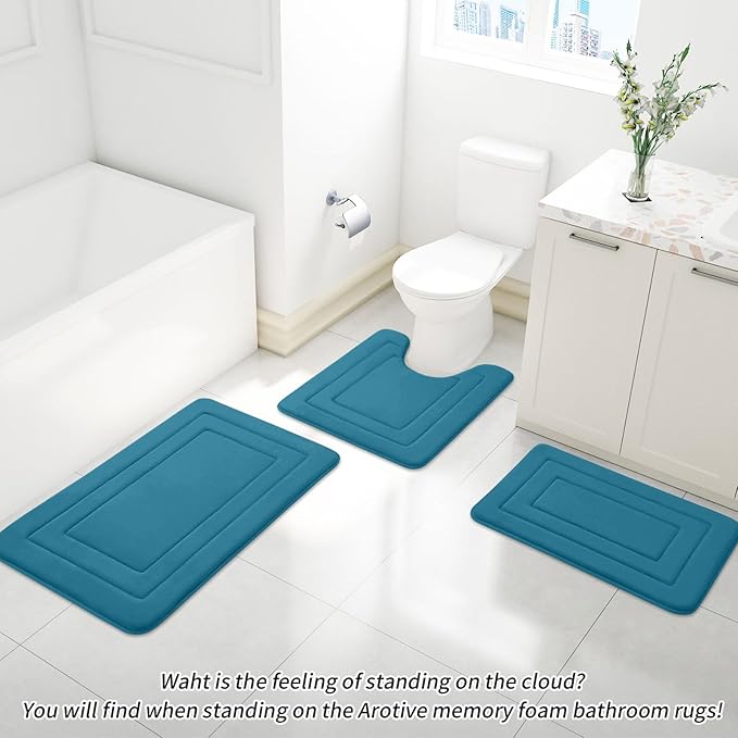 Arotive Memory Foam Bathroom Rug Mat 70x24, Ultra Soft and Absorbent Bath Mat, Machine Wash Dry, Comfortable Bath Rug Carpet for Bathroom Floor, Tub and Shower, Peacock Blue