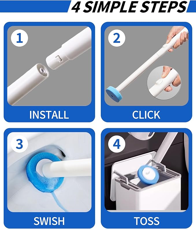 Disposable Toilet Cleaning System, Toilet Bowl Cleaner Wand and 8 Refills, Toilet Brush and Holder Set(Wall Mounted), Bathroom and Toilet Cleaning Scrubber Kit