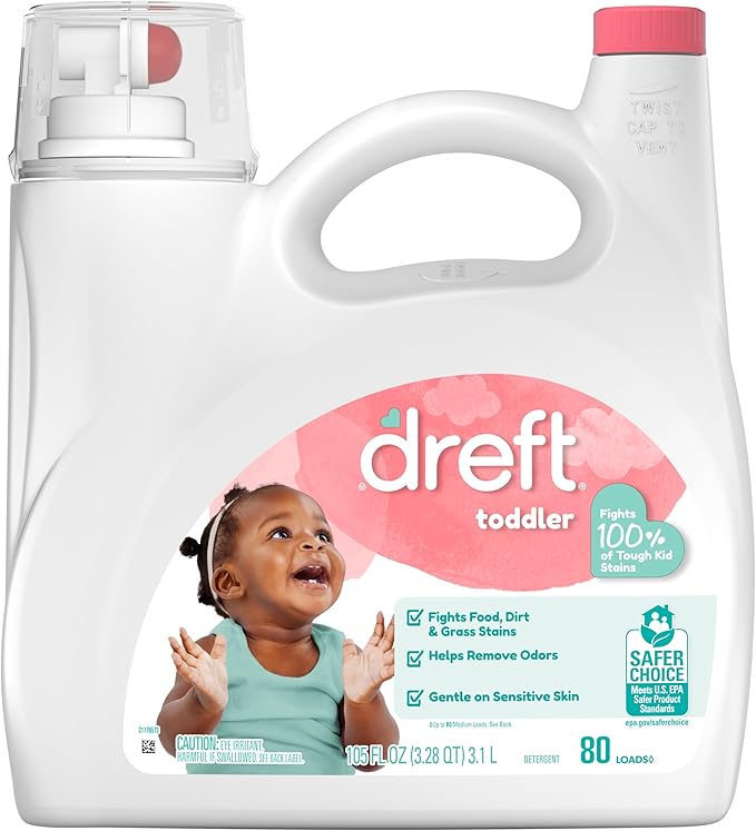 Dreft Toddler Liquid Laundry Detergent, Fights Stains, Removes Odors, 80 loads, 105 fl oz