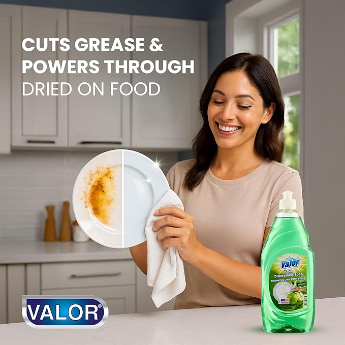 Valor Dishwashing Liquid, 25 fl oz – Dish Soap for Kitchen & Bathroom, Grease-Fighting, Gentle on Hands, Fast Rinse, Eco-Friendly Biodegradable Formula (25.5 oz (Pack of 1), Original)