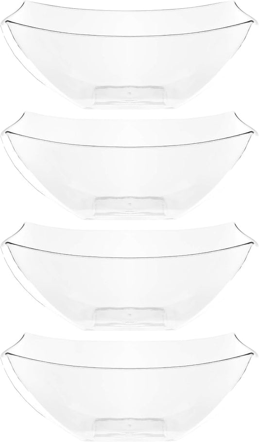PLASTICPRO Disposable Square Serving Bowls, Party Snack or Salad Bowl, Plastic Clear or White Pack of 4 (16 OUNCE, Clear)