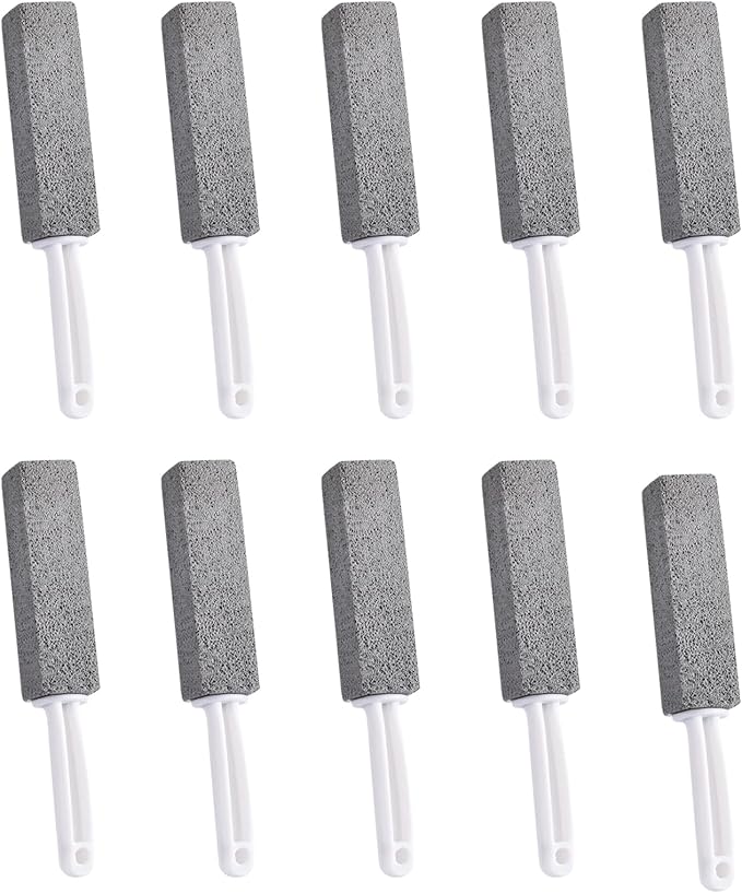 10 Pcs Pumice Stone Toilet Bowl Cleaner with Handle,High-Density Natural Pumice,Scratch-Free,Effectively Removes Hard Water Rings,Rust,Calcium for Bathtubs,Sinks,Pools, Grills,Ceramic Surfaces