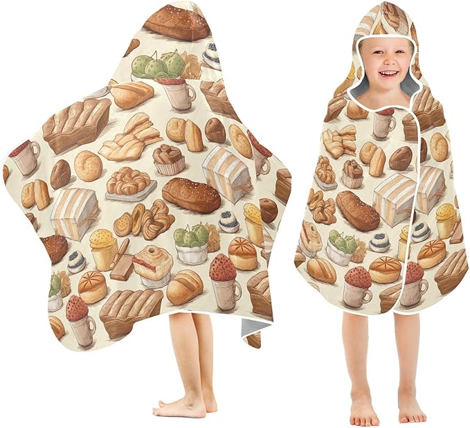 Kids Hooded Towels Kawaii Bakery Bread Cake Swimming Beach Towel 23.5" x 50" Bath Towel for Boys Girls 21214782 K