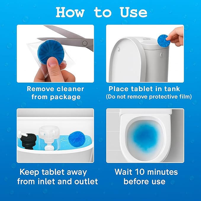 Automatic Toilet Bowl Cleaner Tablets, Long-Lasting Blue Toilet Tank Freshener, 30 Pack