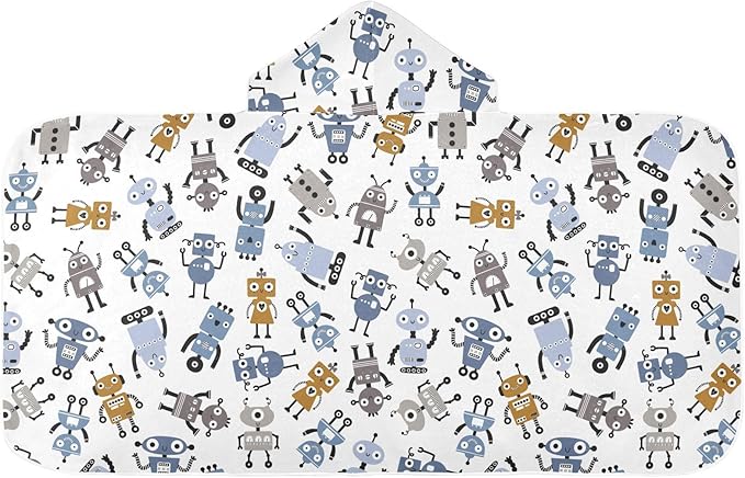 susiyo Kids Hooded Bath Towel Different Robots Beach Towel for Kids 23.5 x 50 Inch Microfiber Soft Absorbent Quick Dry Bath Swim Pool Towel Wrap Poncho Bathrobe with Hood for Kids Toddler