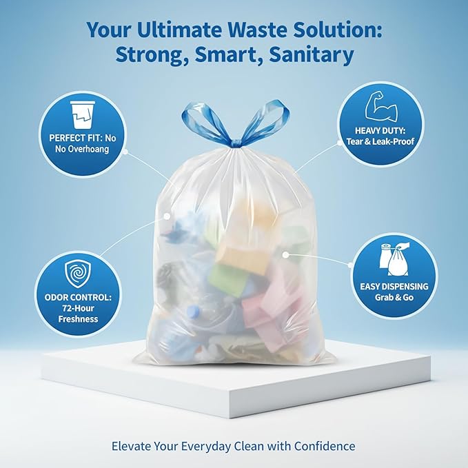Small Trash Bags 3 Gallon with Drawstirng,150 Count White Bathroom Garbage Bags Unscented,Strong Plastic Can Liners for Toilet Office Car