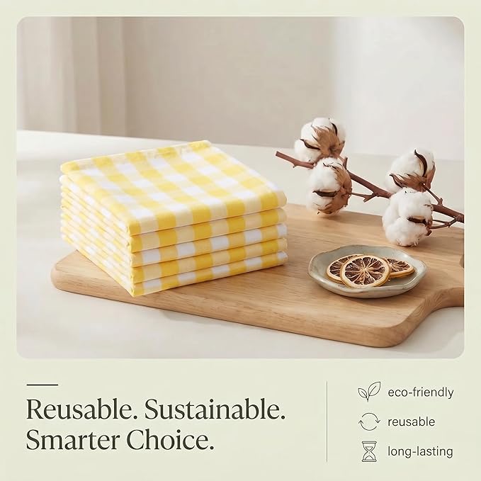 Urban Villa Easter Kitchen Towels Set of 6 Buffalo Checks Yellow/White Kitchen Towels 20X30 Inches 100% Cotton Highly Absorbent Kitchen Towels Premium Quality Ultra Soft Mitered Corners KitchenTowels