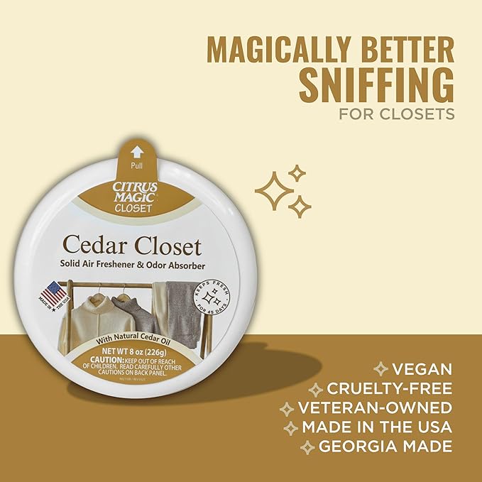 Citrus Magic For Closets Odor Absorbing Solid Air Freshener, 8-Ounce. (Cedar Closet)