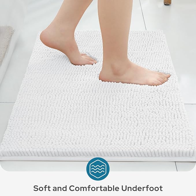 BYSURE White Bathroom Rugs Sets 3 Piece Non Slip Extra Absorbent Plush Chenille Soft Washable Bath Mats