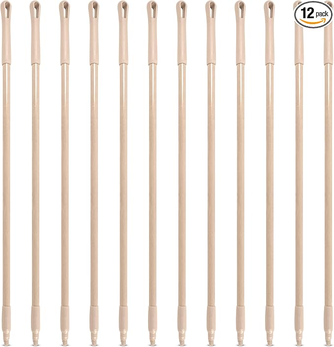 SPARTA 41225EC25 Fiberglass Broom Handle, Mop Handle, Replacement Handle With Acme Threaded Tip For Commercial Cleaning, 48 Inches, Tan, (Pack of 12)