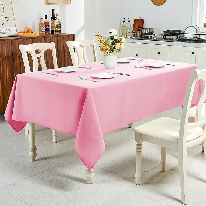 IVAPUPU Textured Linen Table Cloth for Rectangle Table - Pink Tablecloths Rectangular Waterproof Wrinkle Free Wipeable Dining Table Cover for Spring Wedding Birthday Kitchen Decor, 60 x 120 Inch