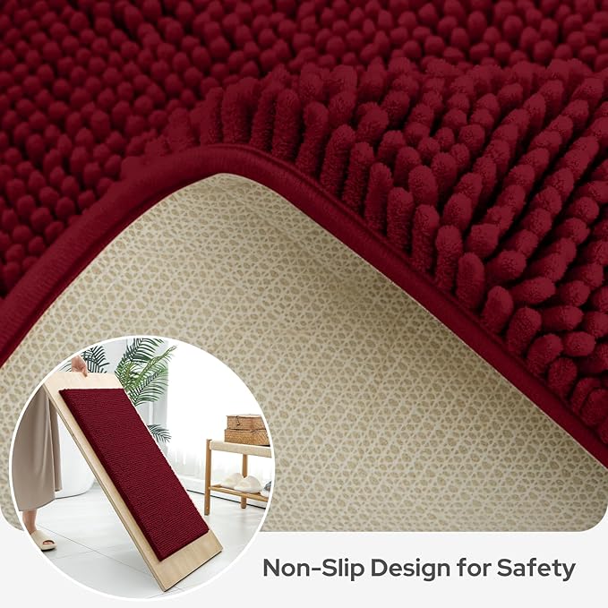 BYSURE Burgundy Red Bathroom Rugs Sets 3 Piece Non Slip Extra Absorbent Plush Chenille Soft Washable Bath Mats