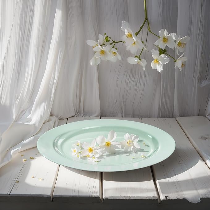 FLOWERCAT 200PCS Sage Green Plastic Plates Disposable Plates for Party - Elegant Plastic Plates - 10" &7" Plate for 100 Guests Spring Parties and Easter & Events