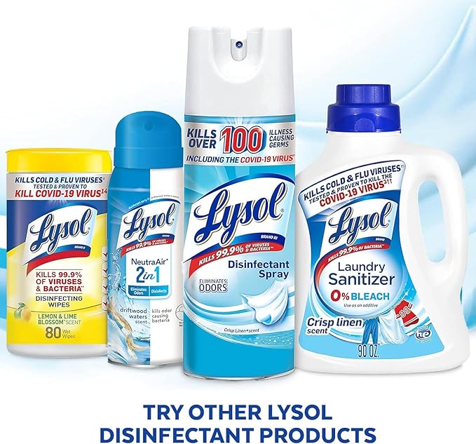 Lysol Disinfectant Spray, Household Cleaning Supplies, Disinfecting Multi-Purpose Room Spray, Antibacterial Sanitizer, Deodorizer, Kills Hantavirus, Crisp Linen, 12.5 Fl Oz (Pack of 2)