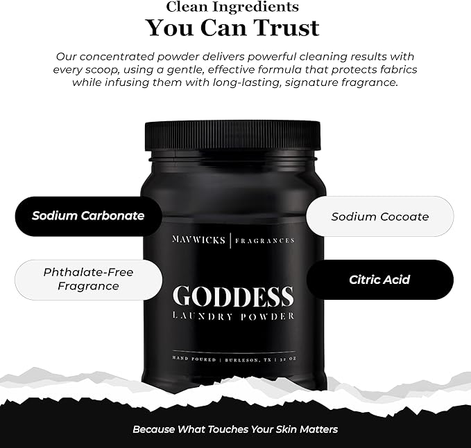 Mavwicks - Luxury Laundry Detergent Powder (Goddess) 32 Oz – Concentrated for Tough Stains and Odors, For All Washing machine types – Gentle on Fabrics