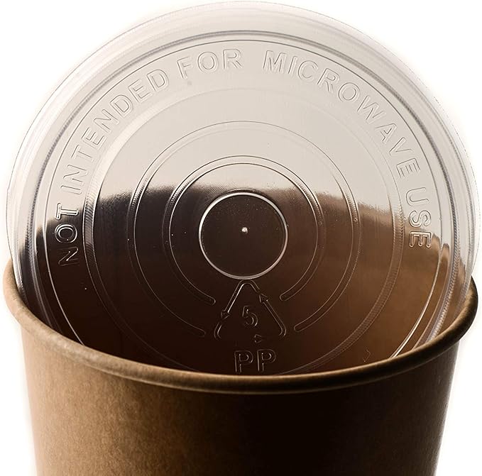 [25 Pack] 12 oz Disposable Kraft Paper Soup Containers with Plastic LIDS - Half Pint Ice Cream Containers, Frozen Yogurt Cups, Restaurant, Microwavable, Take Out, Food Storage, Recyclable