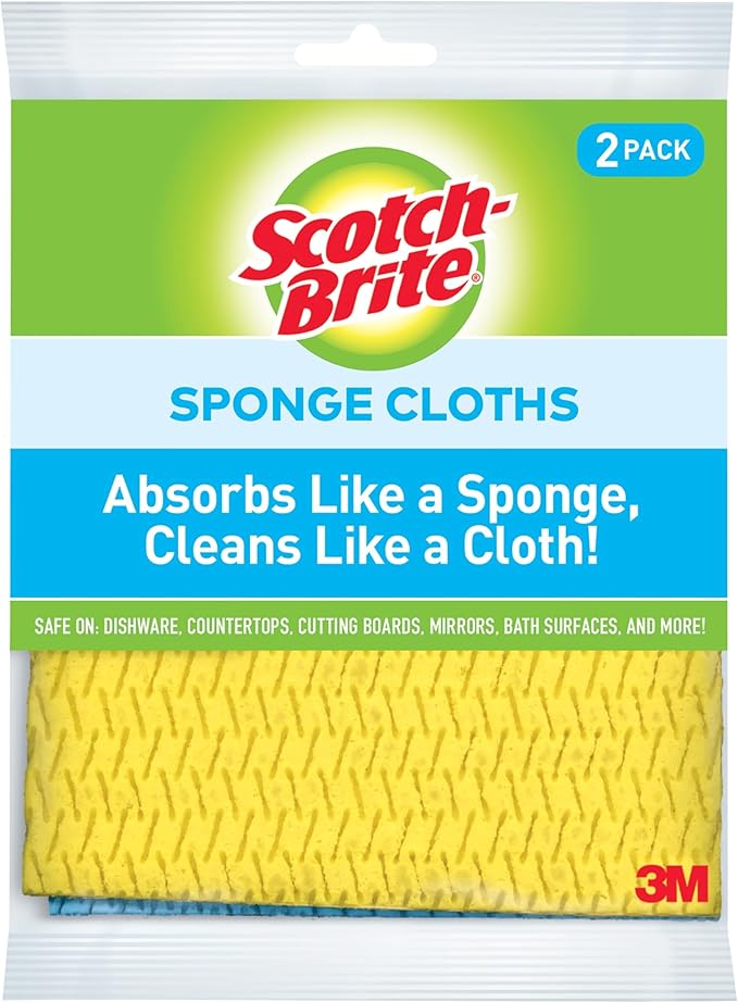 Scotch-Brite Reusable Sponge Cloths (2-Pack) – Highly Absorbent, Washable Multi-Purpose Cleaning Cloths