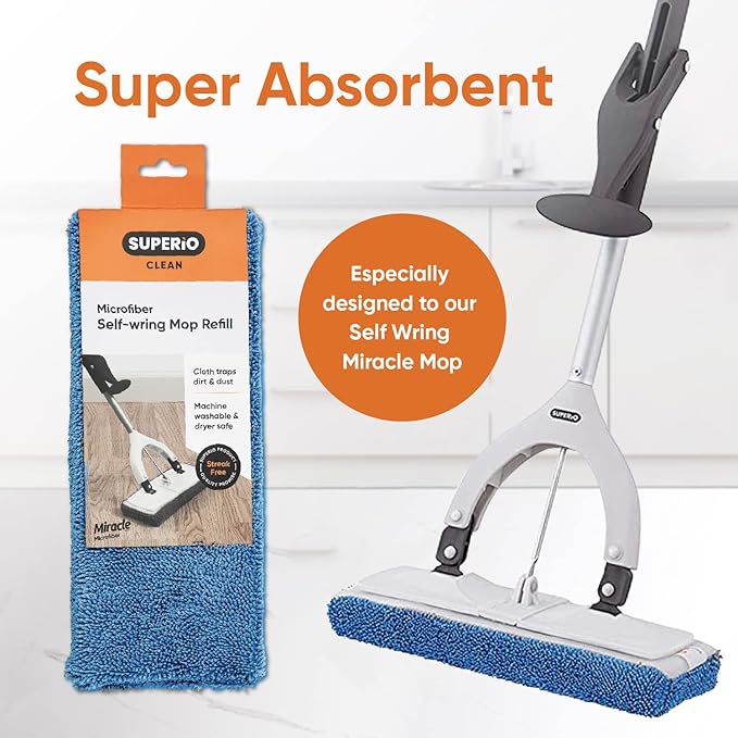 Superio Microfiber Mop Head Replacement for Self-Wring Miracle Microfiber Cleaning Pad Refill (1 Pack)