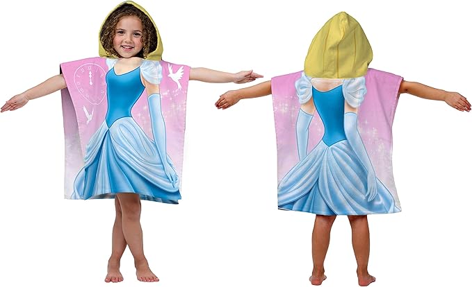 Disney Cinderella Kids Bath/Pool/Beach Hooded Poncho - Super Soft & Absorbent Cotton Towel, Measures 22 x 22 Inches (Official Disney Product)