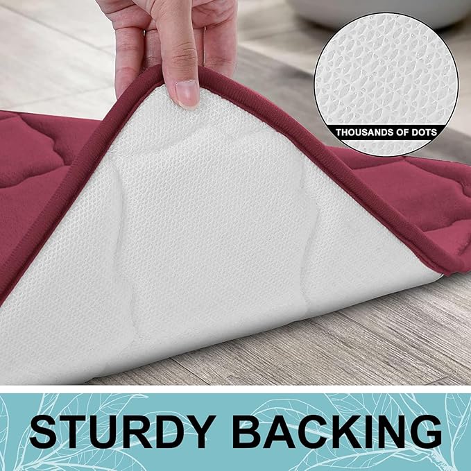 OLANLY Memory Foam Bath Mat Rug 44x24, Ultra Soft and Absorbent Bathroom Rugs, Non-Slip, Comfortable, Machine Washable Bath Carpet for Bathroom Floor, Tub, Shower and Home Decor Accessories, Burgundy