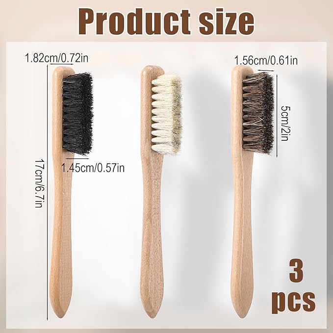 3 Pcs Laundry Stain Brush, Wood Laundry Stain Brush with Boar Bristle for Scrubbing Stains from Cloth Fabric Leather and Household