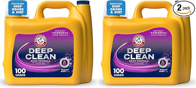 ARM & HAMMER Deep Clean Odor Formula Liquid Laundry Detergent, Radiant Burst Scent, 150 Fl Oz, 100 Loads (Pack of 2)