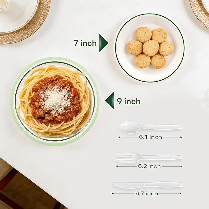 Paper Plates Disposable with Cutlery, 50 Serves Dinner Plates Sets, Heavy Duty Plates Disposable Supplies for Graduation/Retirement Party, Picnic, BBQ, Microwave, Breakfast, Lunch & Dinner