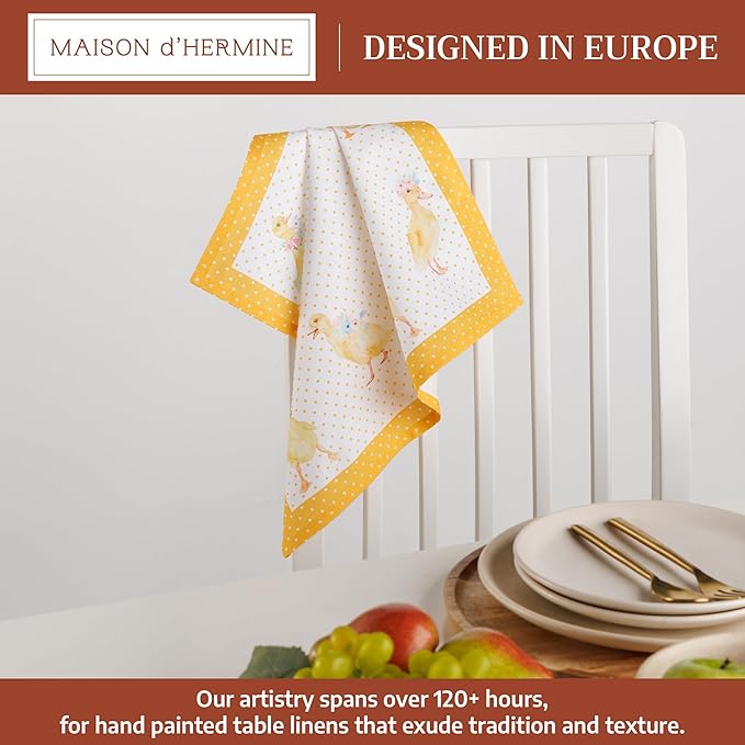 Maison d' Hermine 100% Cotton Cloth Napkins Set of 4 Everyday Reusable Square Napkins Cloth Washable Dinner Party Wedding Restaurant Hotel Kitchen Spring Summer (Ducklings in Spring, 18" x 18")