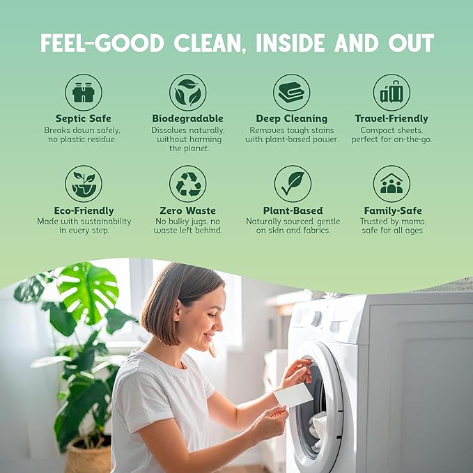 QLEAN Laundry Detergent Sheets Ruby Sunset Bliss (40 Loads) – Travel-Size Plant-Based Biodegradable Laundry Sheets, Hypoallergenic, HE Compatible, Eco-Friendly Detergent Strips