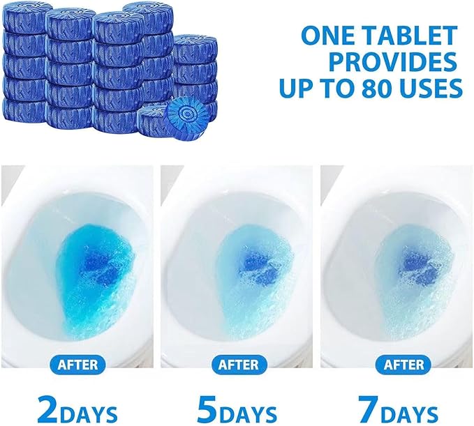 20 Count Automatic Toilet Bowl Cleaner Tablets, Bathroom Cleaning Tablets with Long-Lasting Formula, Toilet Cleaners, Blue