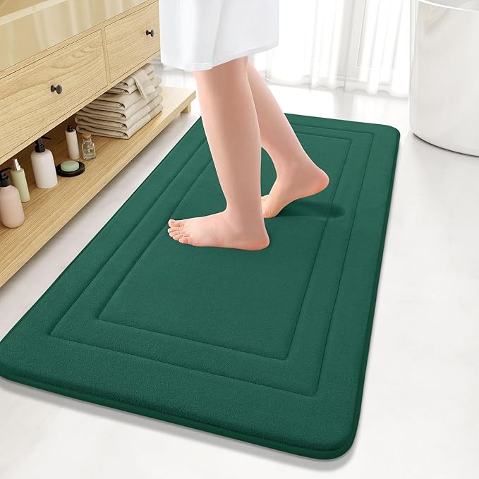 Arotive Memory Foam Bathroom Rug Mat 44x24, Ultra Soft and Absorbent Bath Mat, Machine Wash Dry, Comfortable Bath Rug Carpet for Bathroom Floor, Tub and Shower, Dark Green