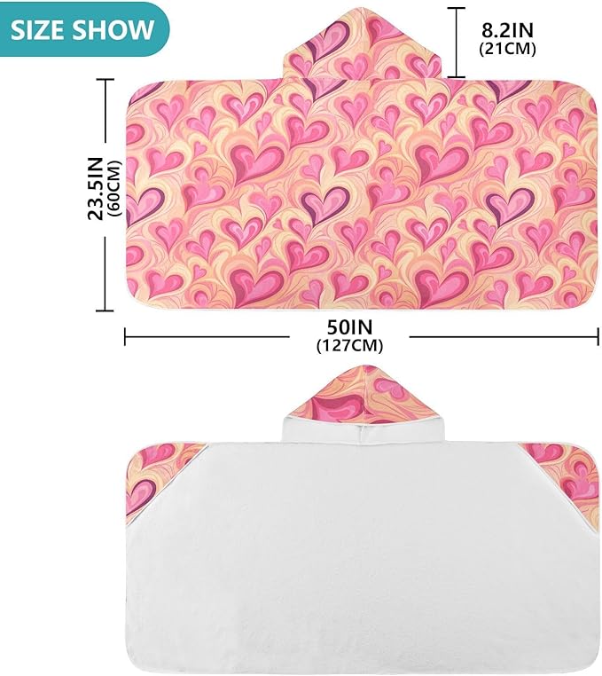 Kids Hooded Towels Pink Valentines Hearts Swimming Beach Towel 23.5" x 50" Bath Towel for Boys Girls 21216516