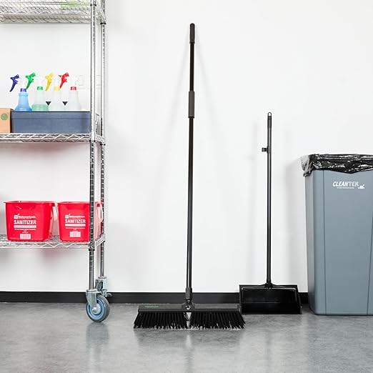 Restaurantware-Clean Tek Professional 17.13 Inch Push Broom, 1 Heavy-Duty Broom with 59â€ Handle - Heavy Bristles, 2 Handle Attachment, Wooden, Commercial Use, for Deck, Garage, Yard, Patio