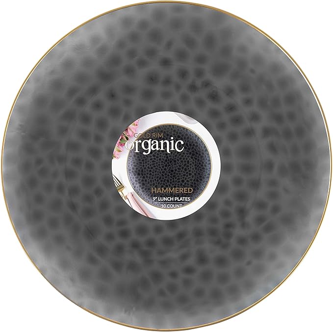 PLASTICPRO 30 Pack Heavyweight Disposable Plastic Plates - Elegant Transparent Black With Gold Rim, 9'' INCH PLATES