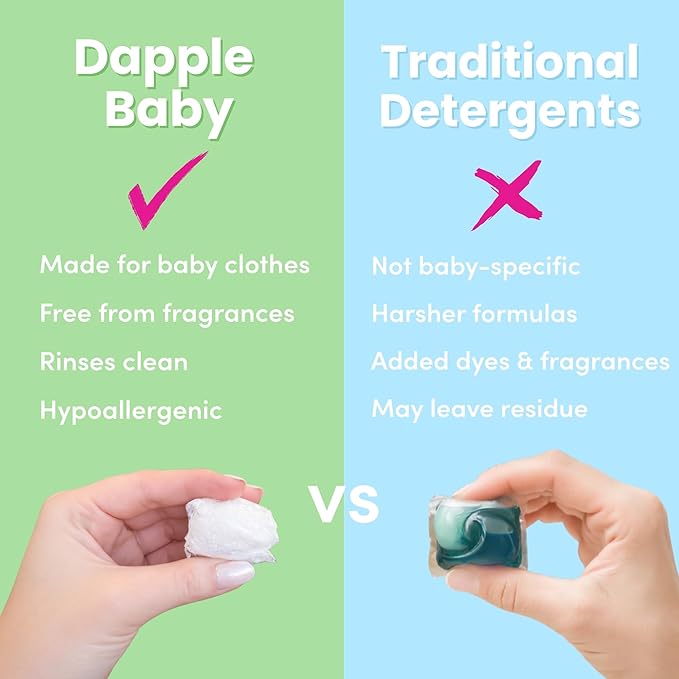 Dapple Baby Laundry Detergent Pacs - 30 Count - Fragrance-free Laundry Pods for Sensitive Skin - Plant-Powered Stain Remover - Newborn Essentials (Pack of 2)