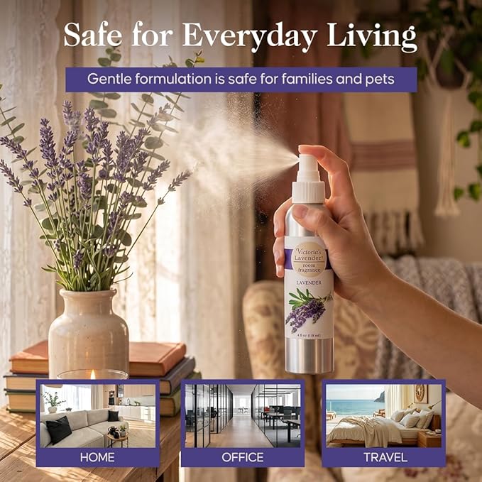 Victoria's Lavender Room Fragrance Spray - Air Freshener & Odor Eliminator - Lavender Spray - Luxury Essential Oil Scent for Home & Bathroom - Aromatherapy Relaxation & Stress Relief- 2 Pack, 4 oz