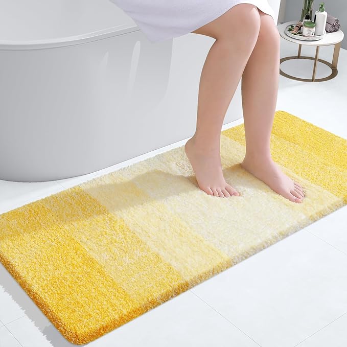 OLANLY Bathroom Runner Rugs Mat 47x24, Extra Soft Absorbent Microfiber Bath Rugs, Rubber Backing, Quick Dry, Washable Long Bath Mats for Bathroom Floor, Tub and Shower, Home Decor Accessories, Yellow