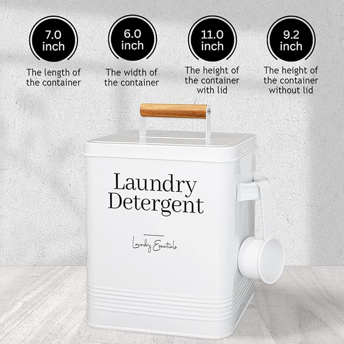 Simplation Laundry Detergent Container, Modern Farmhouse Storage Box for Laundry Room Decor and Accessories (White, 11 x 7 x 6 inches, 144 oz)