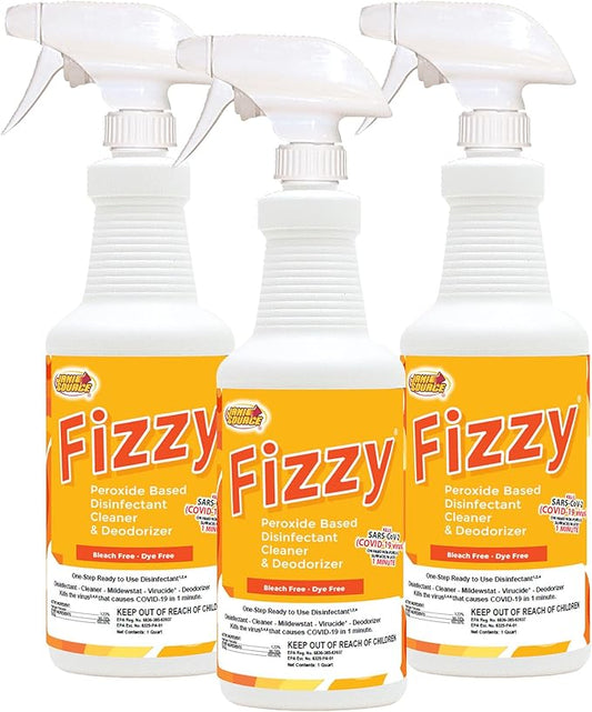 Fizzy RTU Disinfectant Cleaner Spray, Hydrogen Peroxide, Sparkling Zest Scent, Ready to Use, 32 oz Quart Bottles, 3 Pack – For Hard Non-Porous Surfaces