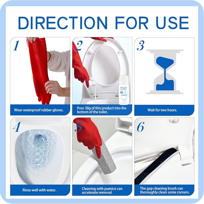 7Pcs Upgrade Pumice Stone Toilet Bowl Cleaning Brush Set with Long Cleaning Gloves Crevice Brush Powerfully Cleans Stain Hard Water Ring Calcium Buildup Rust for Toilet Bathrooms