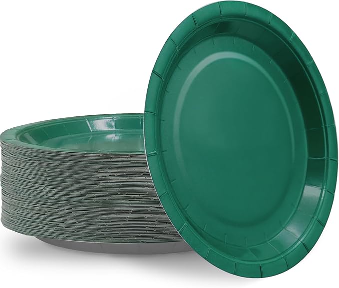 Green Paper Plates Bulk-Cake Plates Disposable Heavy Duty Dessert Plates 7 inch Paper Plates Green Disposable Plates for Appetizer Cake(50 count), Green7-50 pack