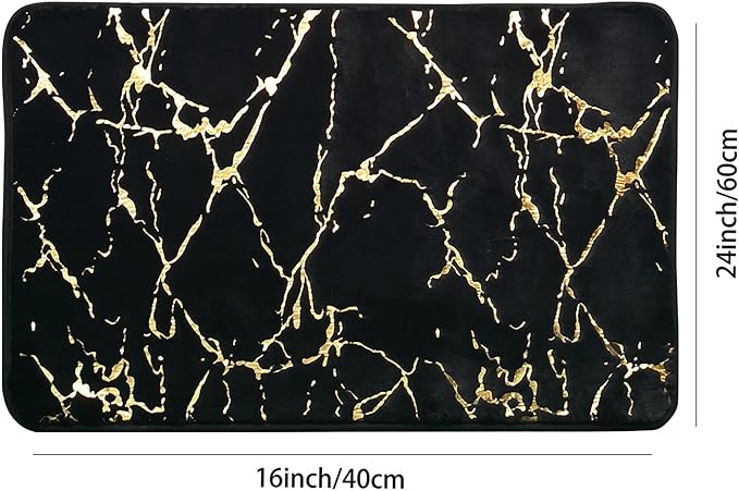 Marble Bathroom Rugs Nonslip Black Gold Bathroom Mats Ultra Soft Washable Bath Mats for Bathroom Floor Mats Carpet Water Absorbent Shower Rug Decoration for Bedroom Living Room