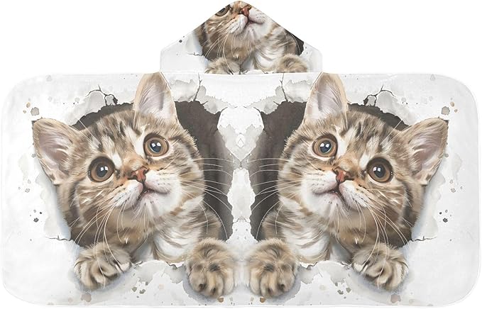 Hooded Towel for Kids Cat in Wall Beach Wrap Bath Towels 50x23.5in