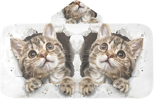 Hooded Towel for Kids Cat in Wall Beach Wrap Bath Towels 50x23.5in