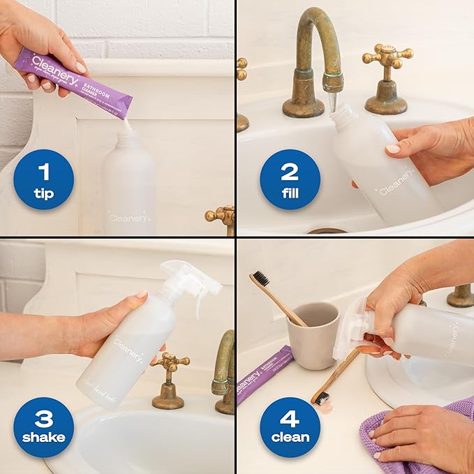Bathroom Cleaner Powder Concentrate Refills 4 Pack, Makes 24 fl oz Each, Lavender & Citrus