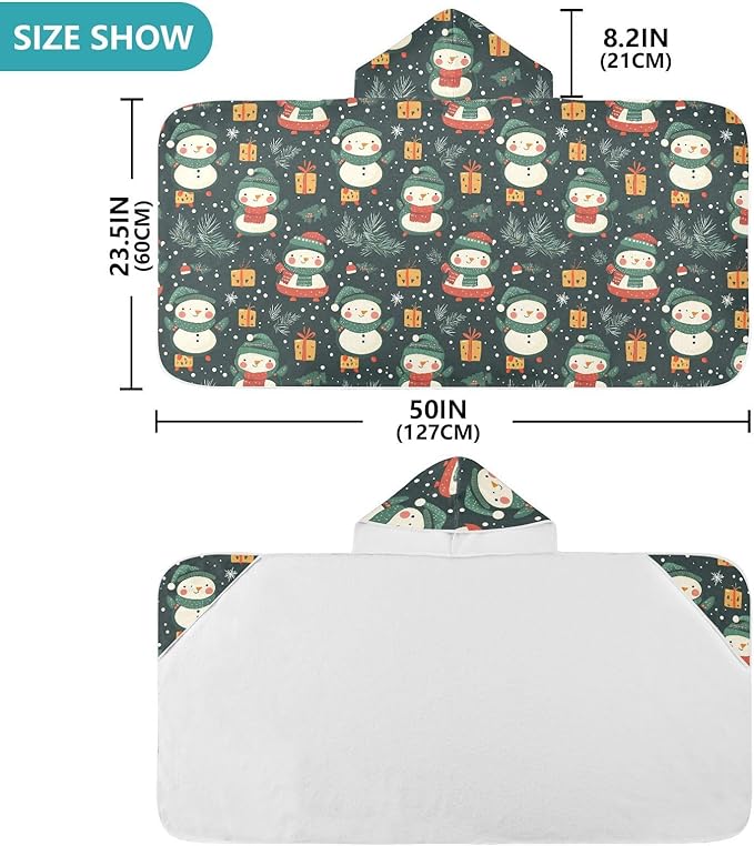 Kids Beach Towels Cartoon Cute Snowman Christmas Green Hooded Towels for Kids Absorbent Bath Towels with Hood