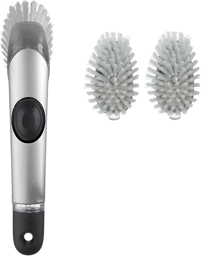 OXO SteeL Soap Dispensing Dish Brush with OXO SteeL Soap Dispensing Dish Brush Refills, 2-Pack