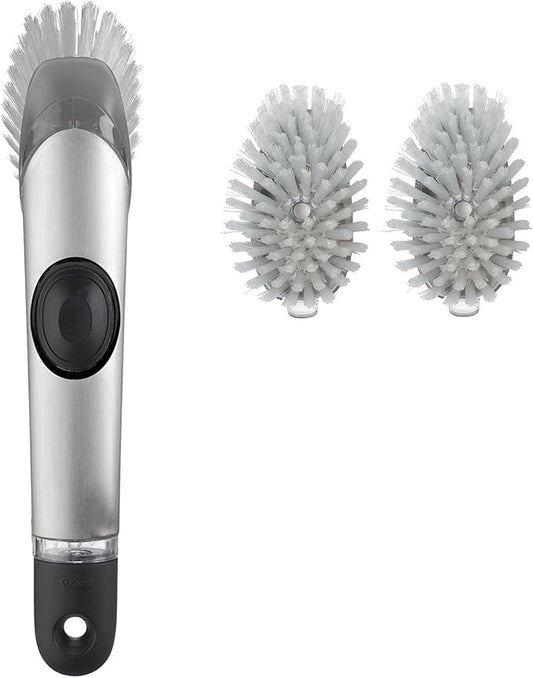 OXO SteeL Soap Dispensing Dish Brush with OXO SteeL Soap Dispensing Dish Brush Refills, 2-Pack